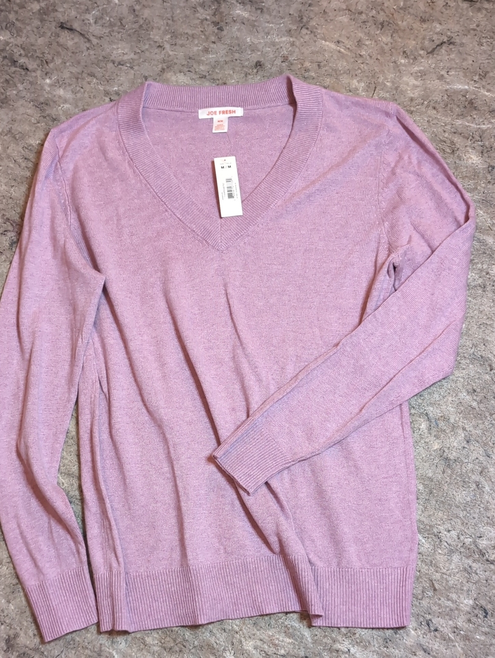 Joe Fresh Women's Cotton Cashmere Blend V-Neck Sweater - Light Mauve Size Medium